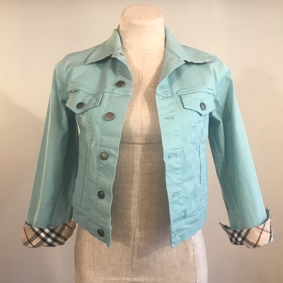 Burberry Women’s Denim Jacket Light Blue Nova Check Authentic Size 4 Stretch